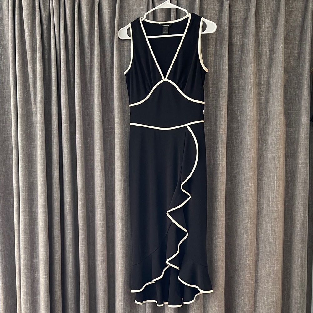 Moda International Black Midi Dress with White Piping